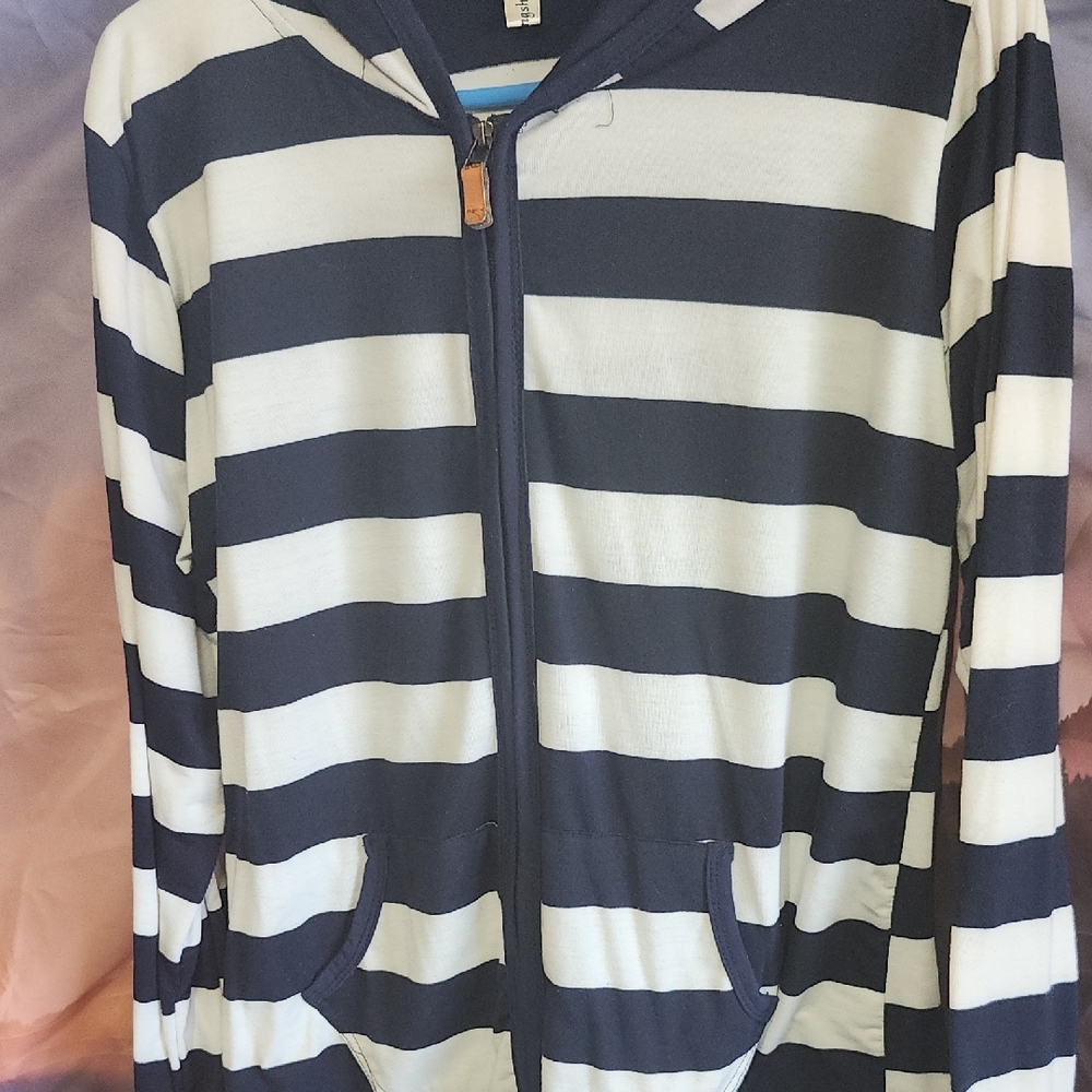 Navy and White Striped Women's Hoodie